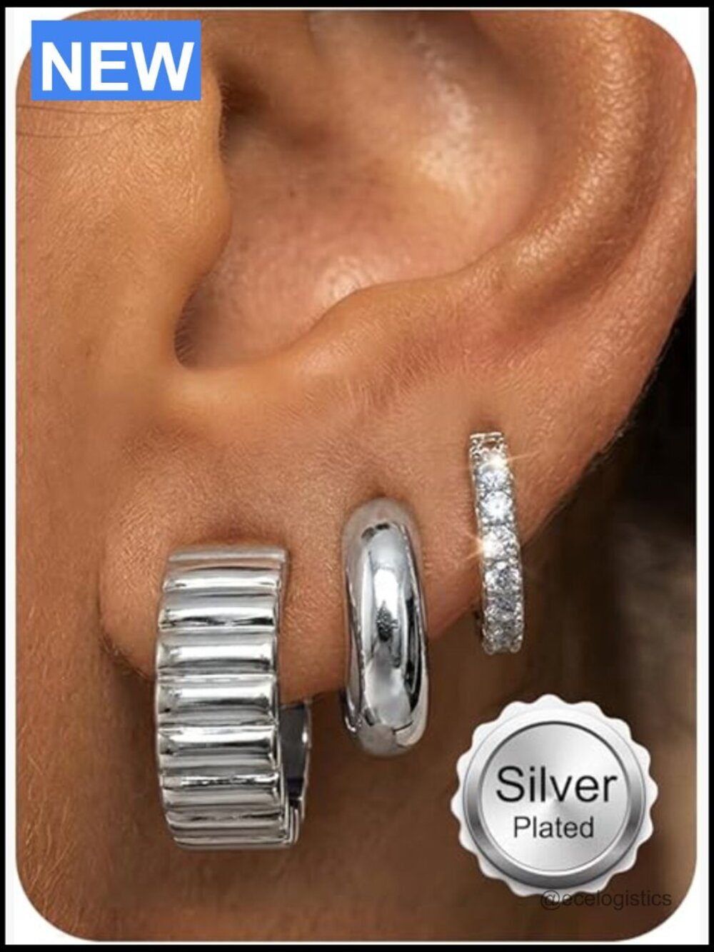 14K Gold Plated Hoop Earrings Set of 3 - Hypoallergenic Huggies for Sensitive